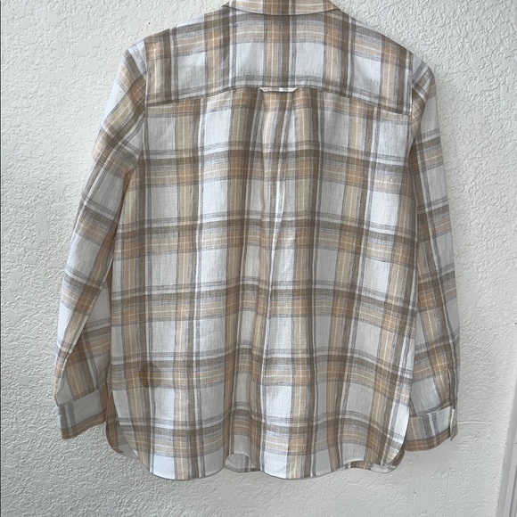 Lafayette 148 New York Beige Plaid Shirt - Picture 2 of 4